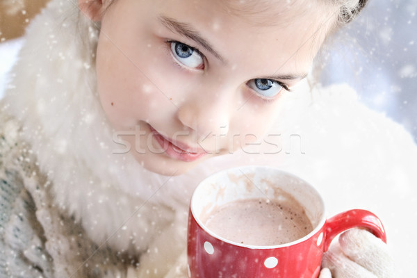 Girl drinking hot chocolate outdoor Stock photo © StephanieFrey