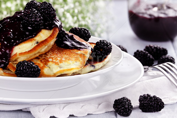 Fresh Pancakes and Blackberries Stock photo © StephanieFrey