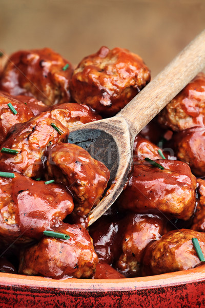 Heerlijk Turkije gehaktballetjes rijke tomatensaus extreme Stockfoto © StephanieFrey