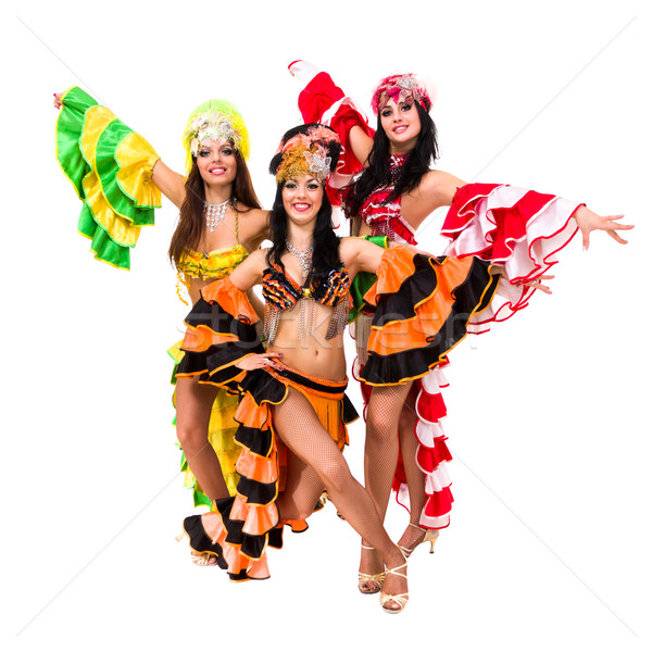 Drie mooie carnaval dansers poseren geïsoleerd Stockfoto © stepstock