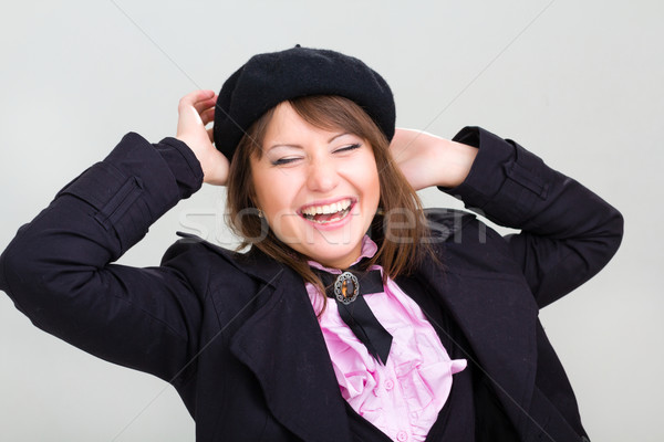 Amuzant drăguţ femeie zambitoare alb femeie zâmbet Imagine de stoc © stepstock