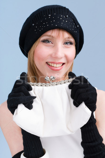 woman in knit wool hat and mittens with handbag Stock photo © stepstock