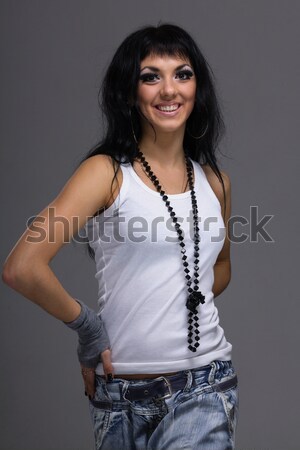 Amistoso sonriendo retrato gris mujer Foto stock © stepstock