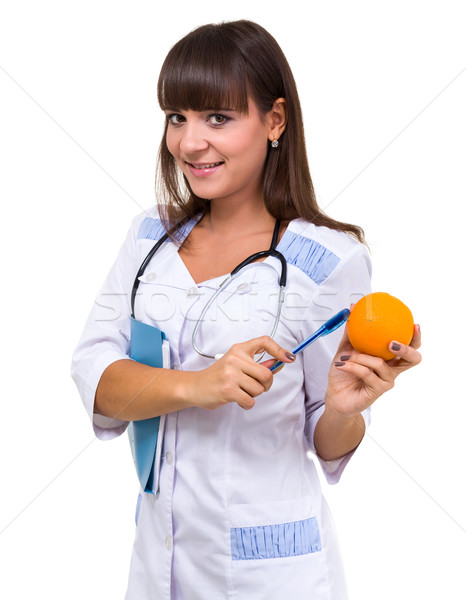 Sorridere medico arancione isolato bianco mano Foto d'archivio © stepstock