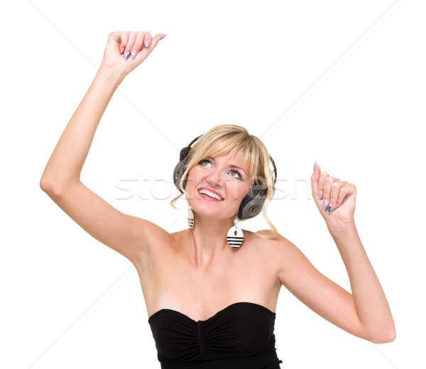 Sorridere ragazza cuffie dancing isolato bianco Foto d'archivio © stepstock