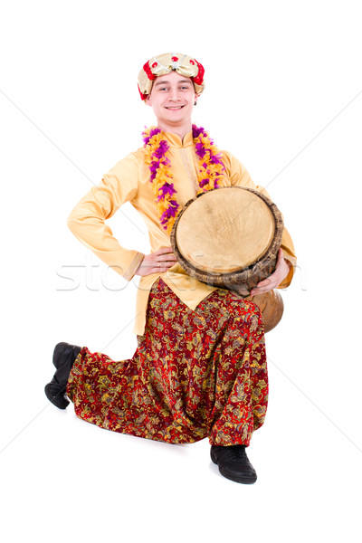 full length portrait of indian man with drum Stock photo © stepstock