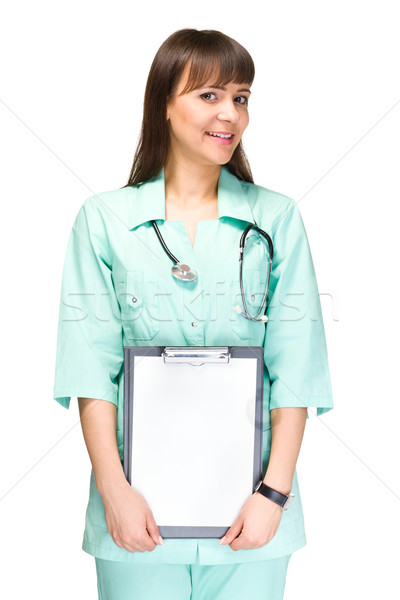 Stockfoto: Vrouw · arts · verpleegkundige · tonen · lege · jonge · vrouw