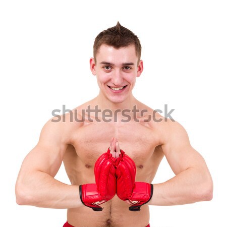 Szczęśliwy bokser człowiek wykonywania namaste odizolowany Zdjęcia stock © stepstock