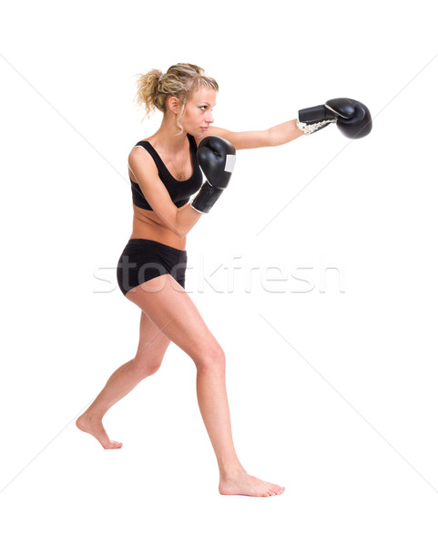 Mulher jovem luvas de boxe exercício jovem bela mulher isolado Foto stock © stepstock