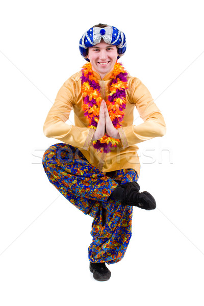 Man yoga oefening pose namaste geïsoleerd Stockfoto © stepstock