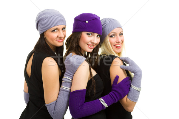 woman in white knit wool hat and mittens Stock photo © stepstock