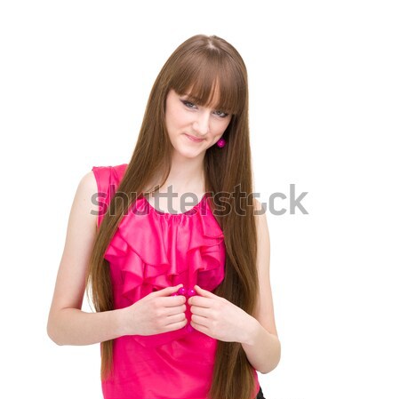 Glimlachend vrouw glimlachen vrouw geïsoleerd witte Stockfoto © stepstock