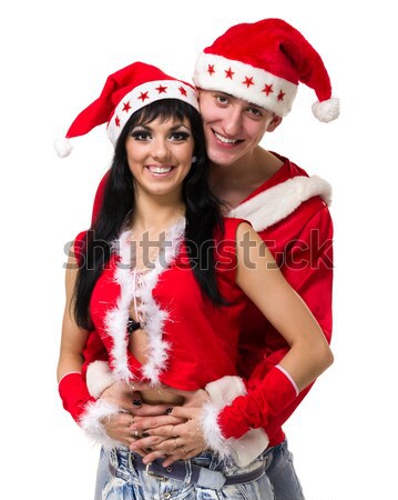 Coppia indossare babbo natale vestiti felice Foto d'archivio © stepstock