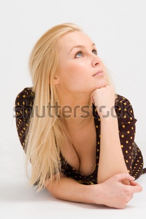 Frumos femeie sexy prezinta izolat alb femeie Imagine de stoc © stepstock