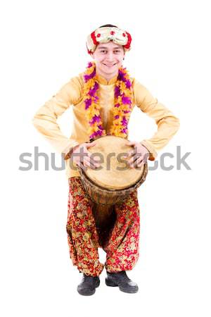 full length portrait of indian man with a drum Stock photo © stepstock