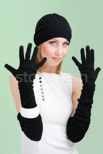 woman in knit wool hat and mittens Stock photo © stepstock