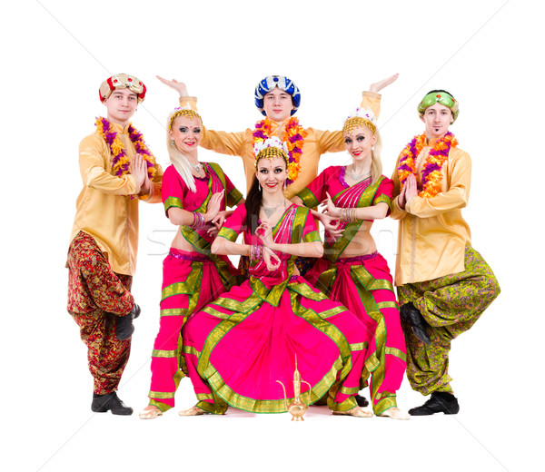 Dansers indian kostuums poseren dans team Stockfoto © stepstock