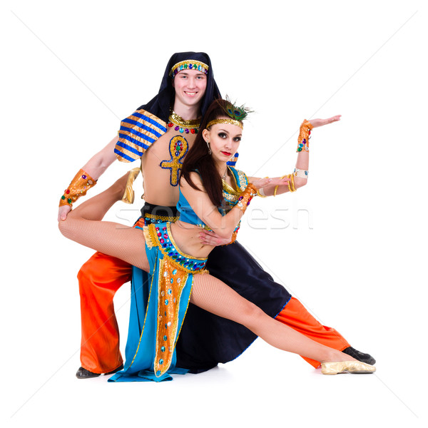 Tancerzy para egipcjanin kostiumy stwarzające dance Zdjęcia stock © stepstock