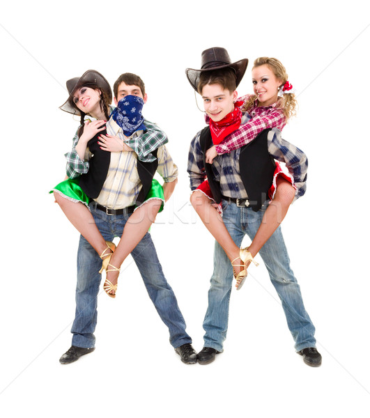 Kabaret tancerz zespołu cowboy kostiumy taniec Zdjęcia stock © stepstock