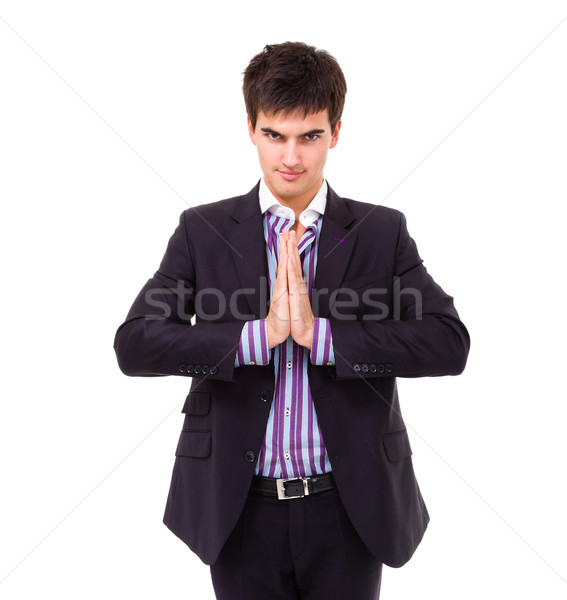 Jonge zakenman bidden geïsoleerd witte hand Stockfoto © stepstock