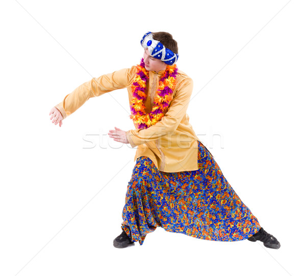 man doing yoga exercise with pointing gesture Stock photo © stepstock