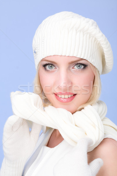 knitwear. woman wearing a winter cap and gloves closeup Stock photo © stepstock
