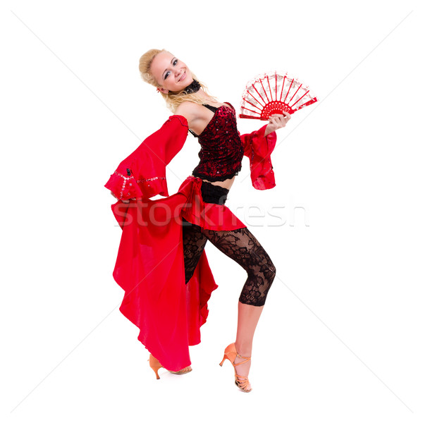 Mujer posando ventilador aislado blanco amor Foto stock © stepstock
