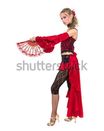 Mujer baile ventilador aislado blanco amor Foto stock © stepstock