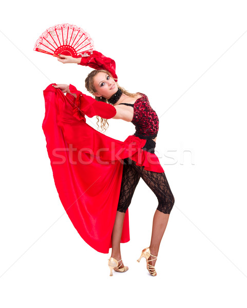 Foto stock: Mujer · baile · ventilador · aislado · blanco · amor