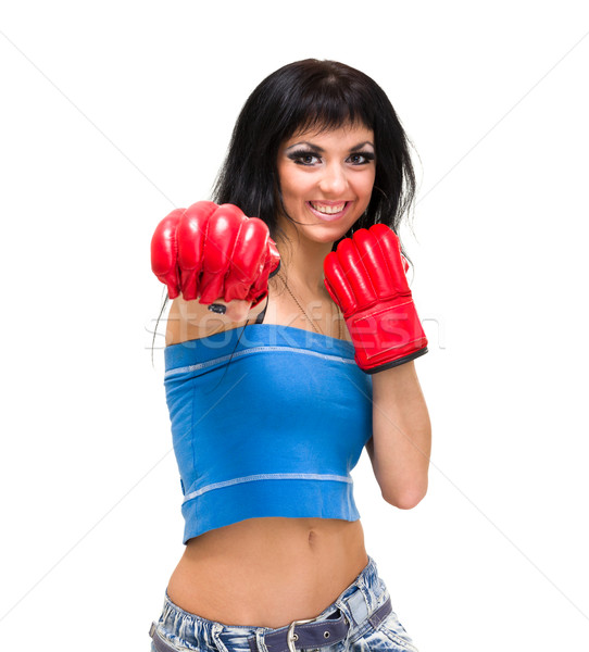 Boxhandschuhe Training jungen schöne Frau isoliert Stock foto © stepstock