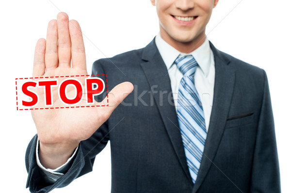 Mano stop messaggio imprenditore lucrativo Foto d'archivio © stockyimages