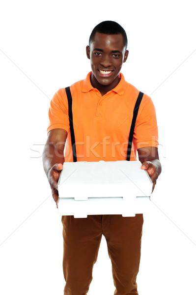 Pizza Junge um isoliert weiß Mann Stock foto © stockyimages