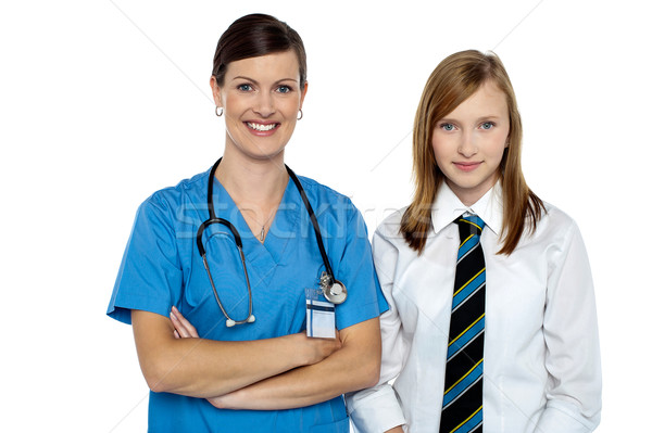 Foto stock: Médico · especialista · posando · jovem · menina