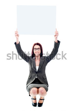 Сток-фото: сидящий · корпоративного · Lady · Billboard · голову