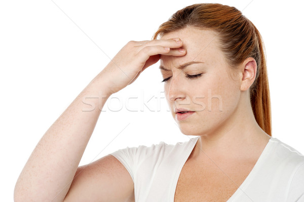 Mujer dolor de cabeza sufrimiento manos jóvenes estrés Foto stock © stockyimages