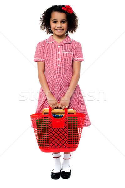 Wachten mijn school van glimlachend schoolmeisje Stockfoto © stockyimages