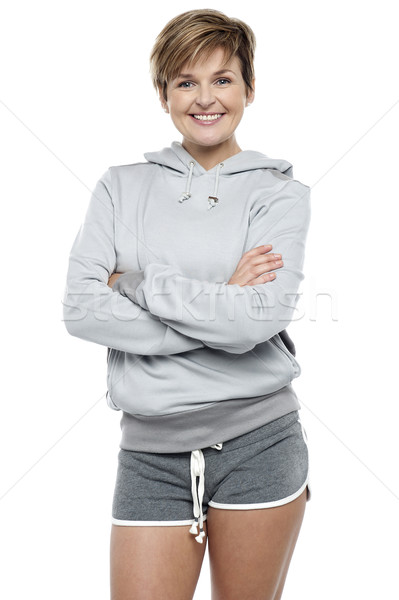 Vonzó hölgy visel tél pulóver rövidnadrág Stock fotó © stockyimages