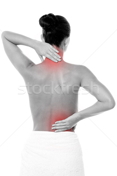 Pijnlijk Maakt een reservekopie vrouw nek Rood plek Stockfoto © stockyimages