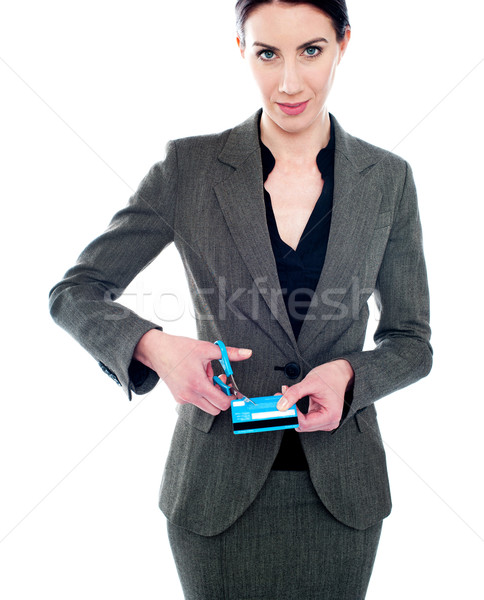 Business lady destroying debit card Stock photo © stockyimages