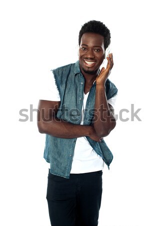 African teen boy enjoying music Stock photo © stockyimages