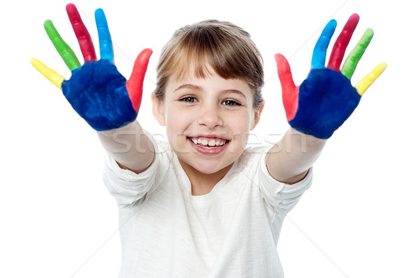 Stockfoto: Gelukkig · glimlachend · kinderen · spelen · verf · meisje