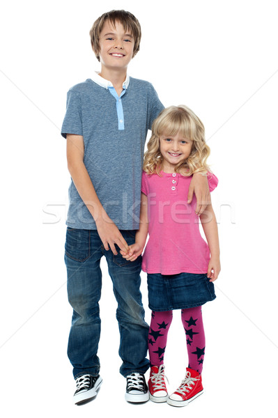 Smart jongen cute zusters hand Stockfoto © stockyimages