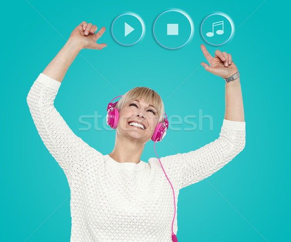 Wow Favoriten Album Frau genießen Stock foto © stockyimages