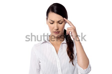 Omg beunruhigt Frau Kopfschmerzen anfassen Kopf Stock foto © stockyimages