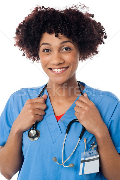 Lady врач стетоскоп вокруг шее улыбаясь Сток-фото © stockyimages