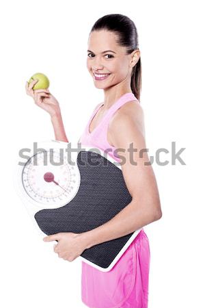 Stockfoto: Geschikt · vrouw · machine · groene · appel