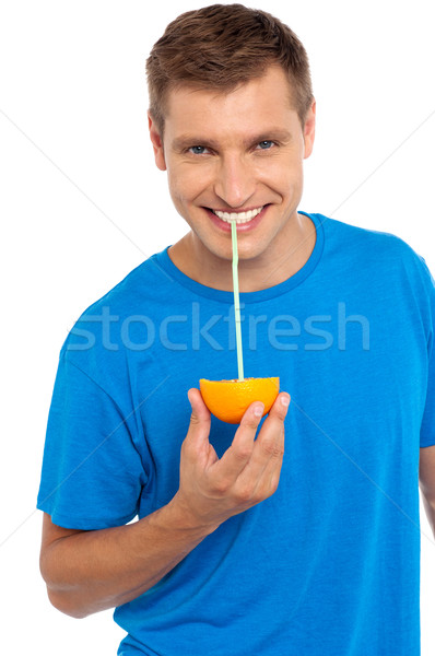 Stock foto: Cool · guy · Saft · Hälfte · orange · Stroh