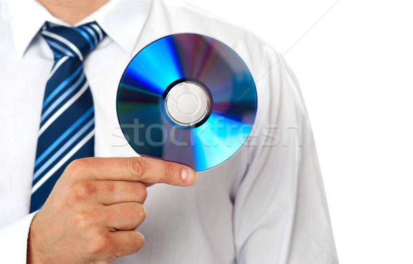 Adam kompakt disk yalıtılmış beyaz Stok fotoğraf © stockyimages