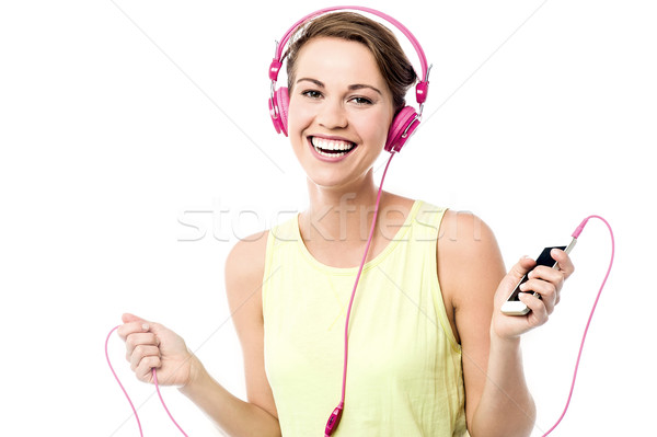 Mój ulubiony piosenka uśmiechnięta kobieta muzyki Zdjęcia stock © stockyimages
