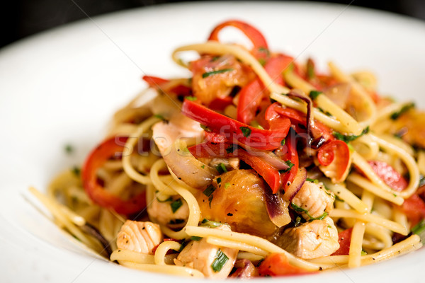 Tasty pasta with chicken. Stock photo © stockyimages